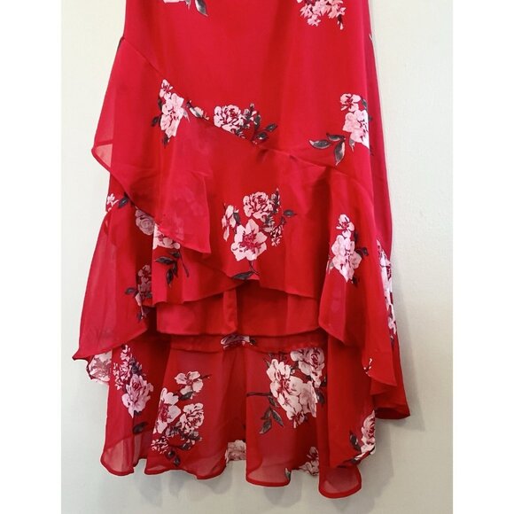 Speechless‎ Red Floral Midi Dress NWT Sz M, High-low Hem, Ruffles, Fairy - Picture 2 of 12